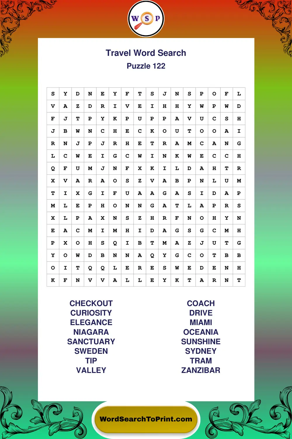 Travel Word Search Puzzle 122