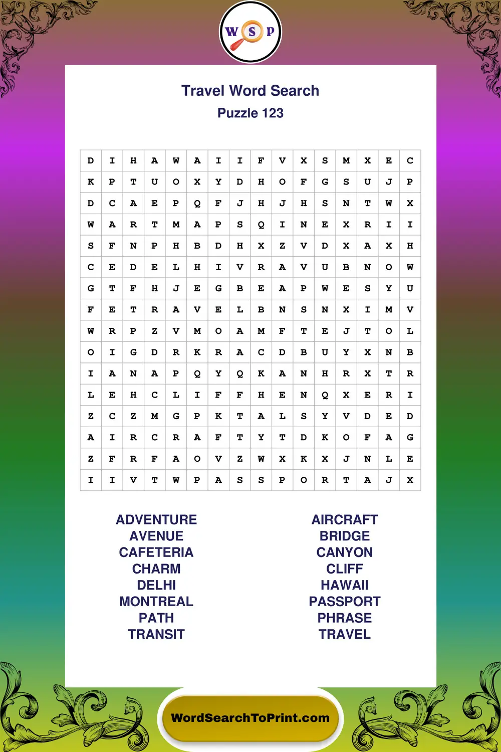Travel Word Search Puzzle 123