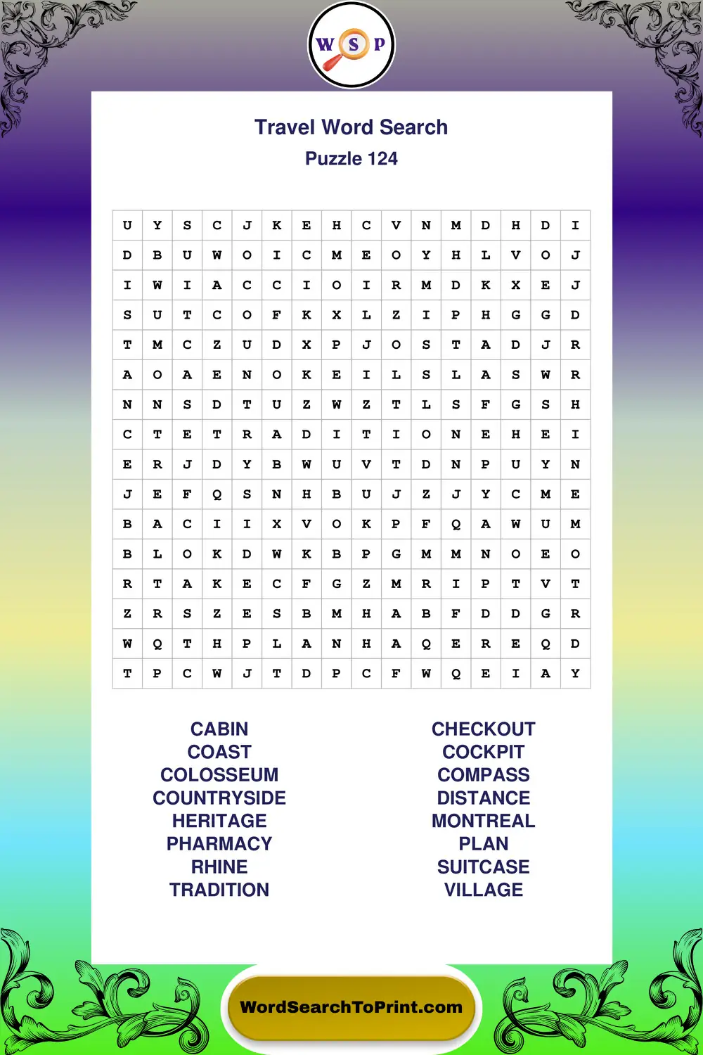 Travel Word Search Puzzle 124