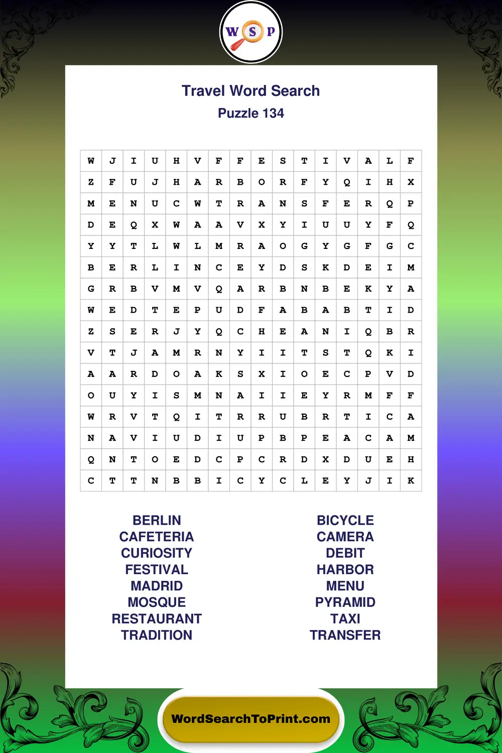Travel Word Search Puzzle 134