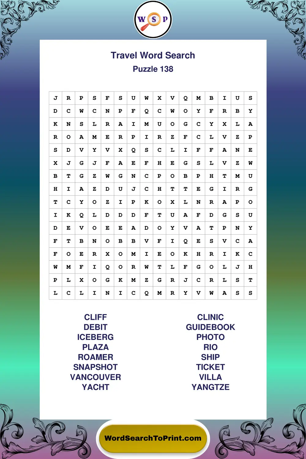 Travel Word Search Puzzle 138