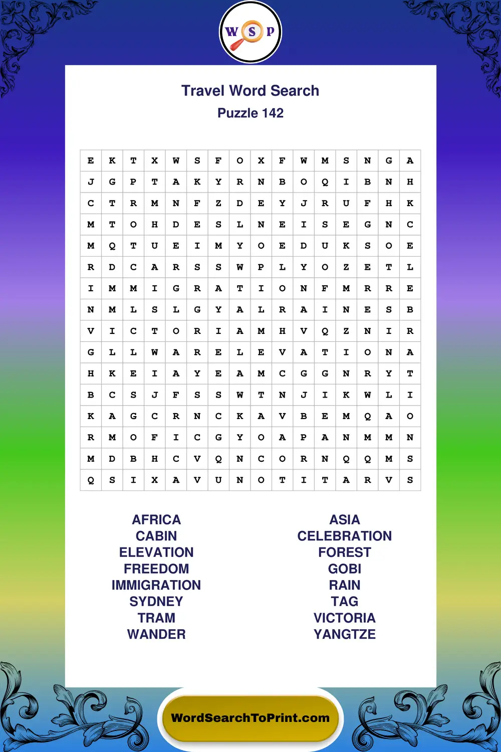 Travel Word Search Puzzle 142