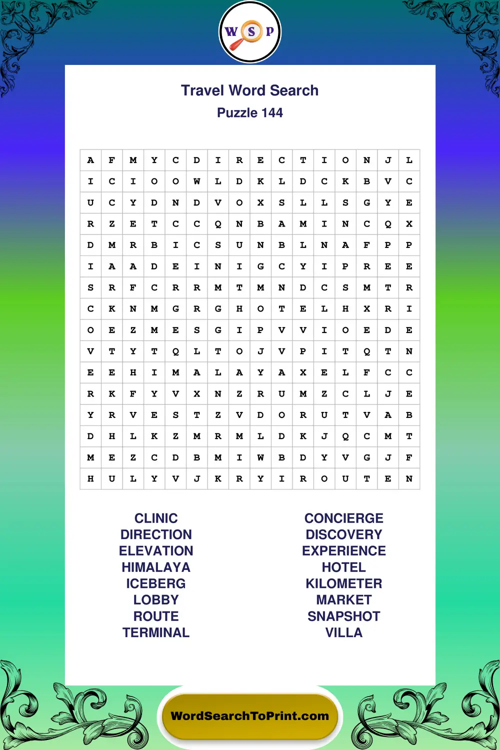 Travel Word Search Puzzle 144