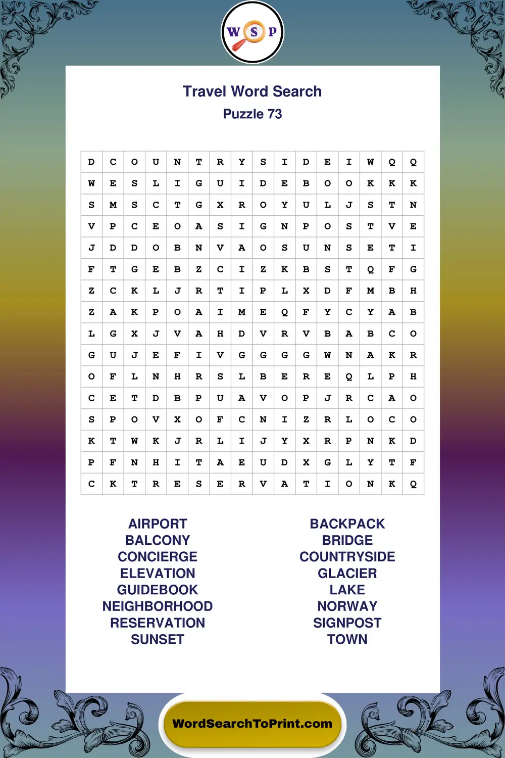 Travel Word Search Puzzle 73