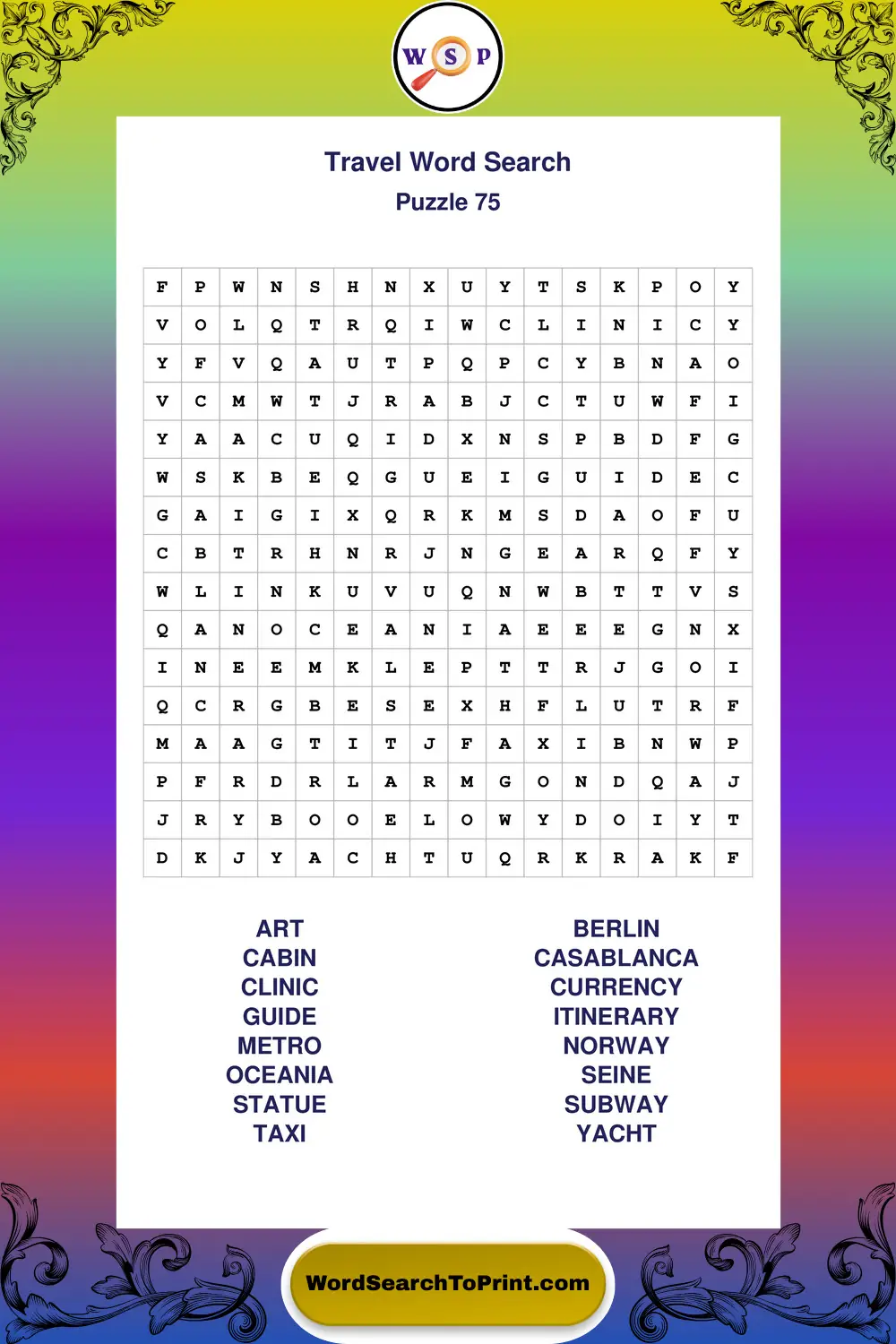 Travel Word Search Puzzle 75