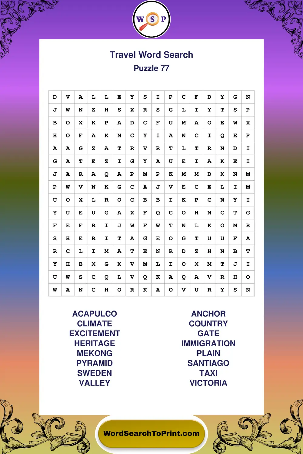 Travel Word Search Puzzle 77