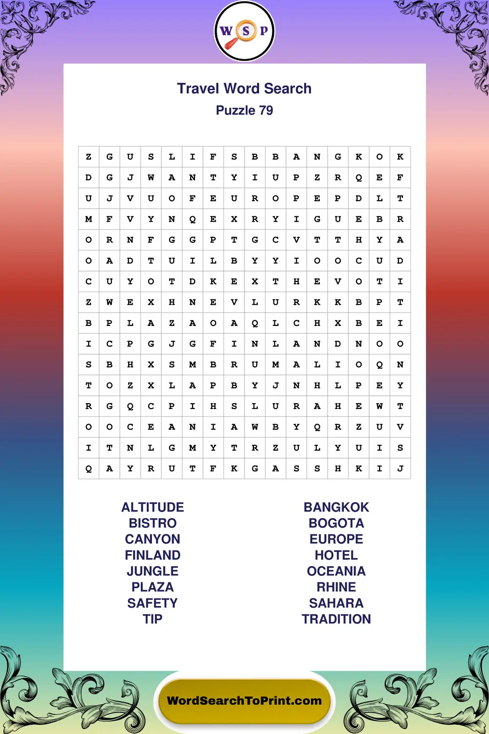 Travel Word Search Puzzle 79