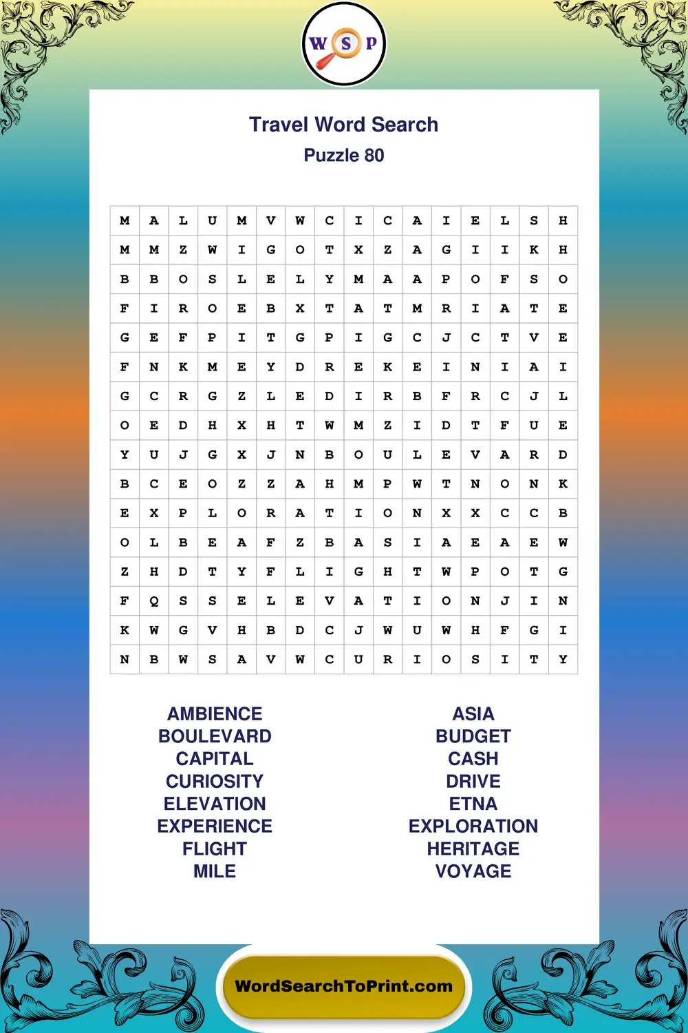 Travel Word Search Puzzle 80