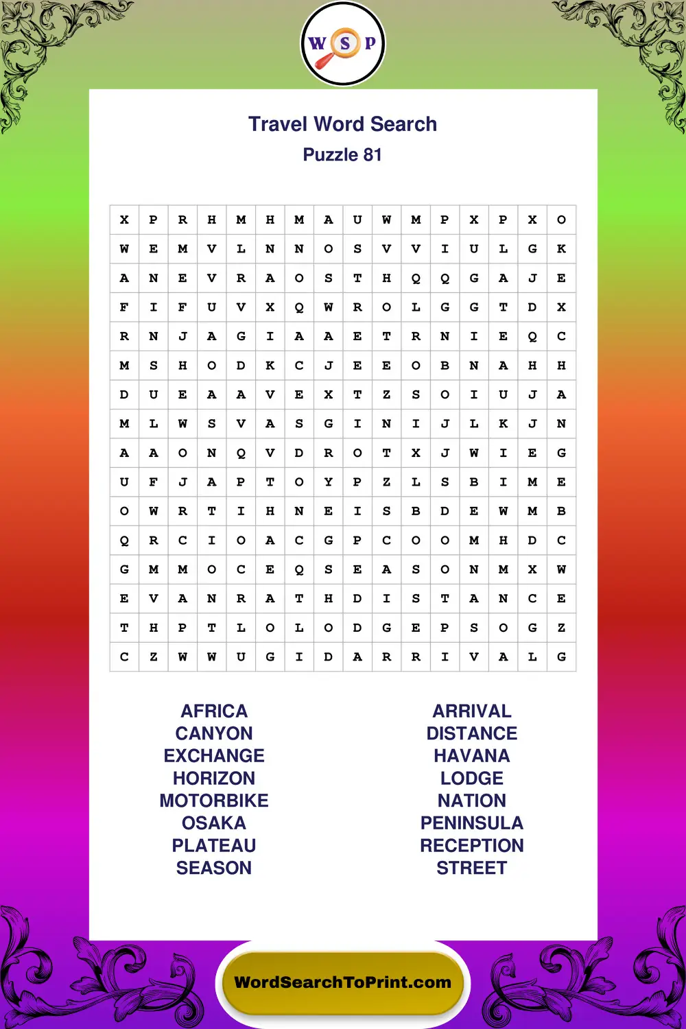 Travel Word Search Puzzle 81