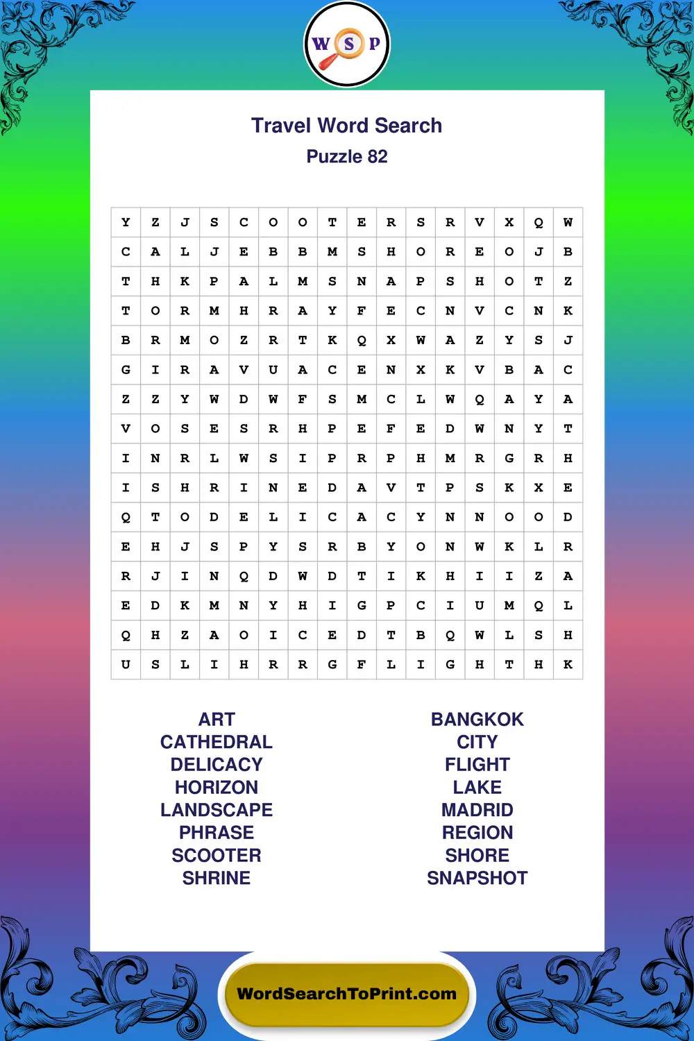 Travel Word Search Puzzle 82