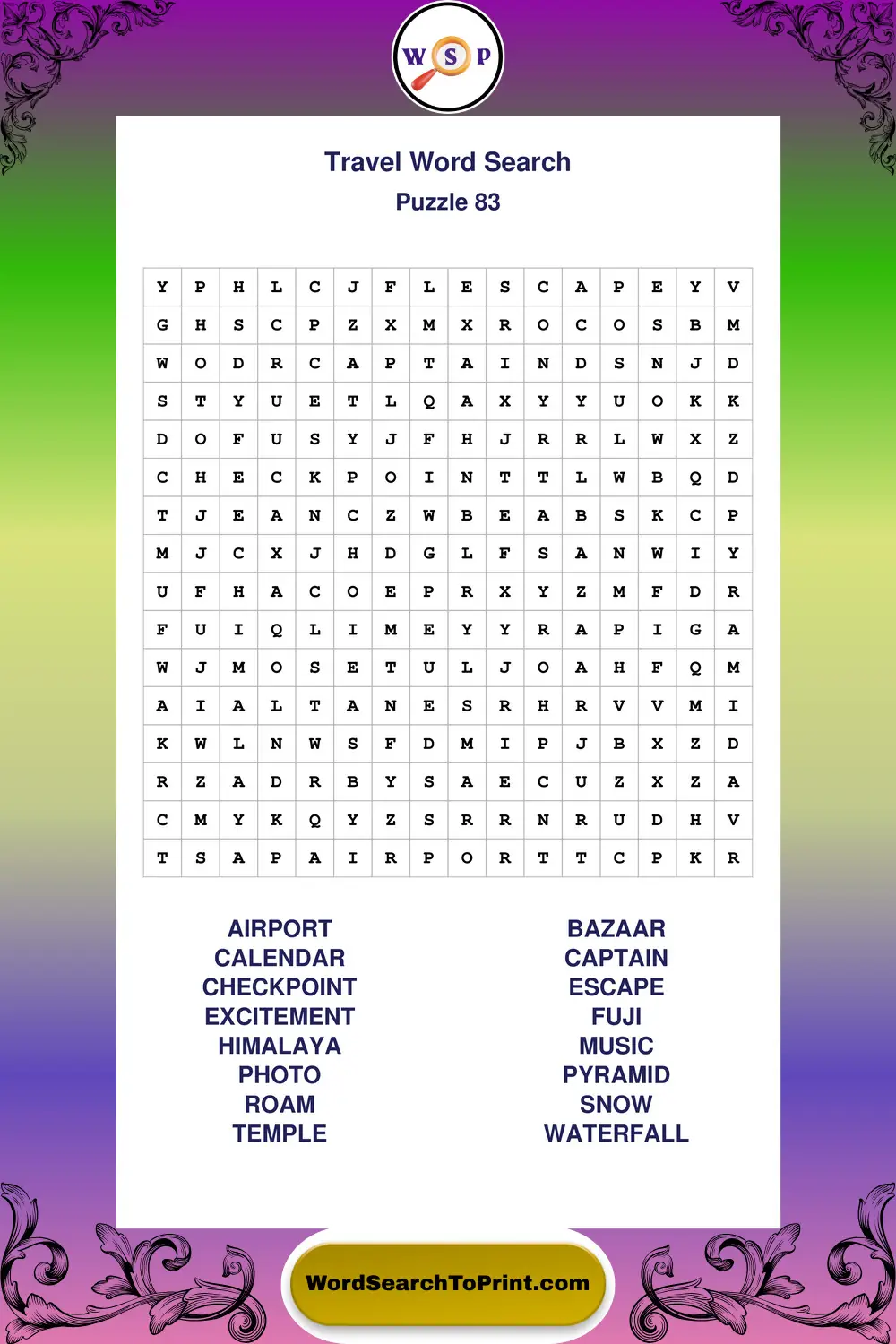 Travel Word Search Puzzle 83