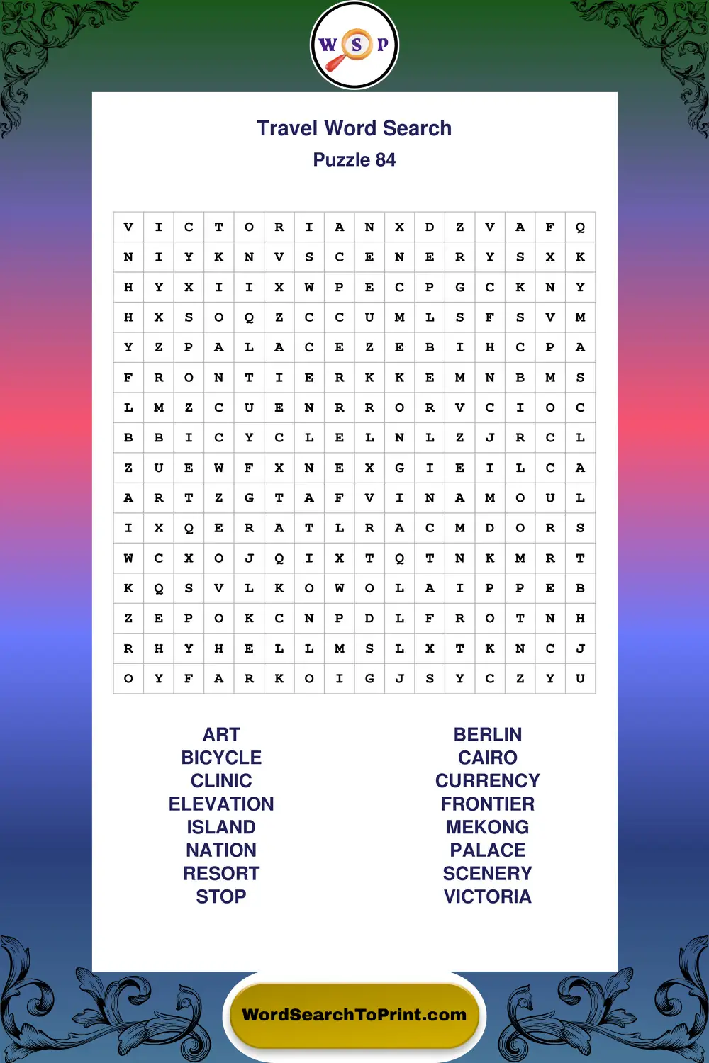 Travel Word Search Puzzle 84