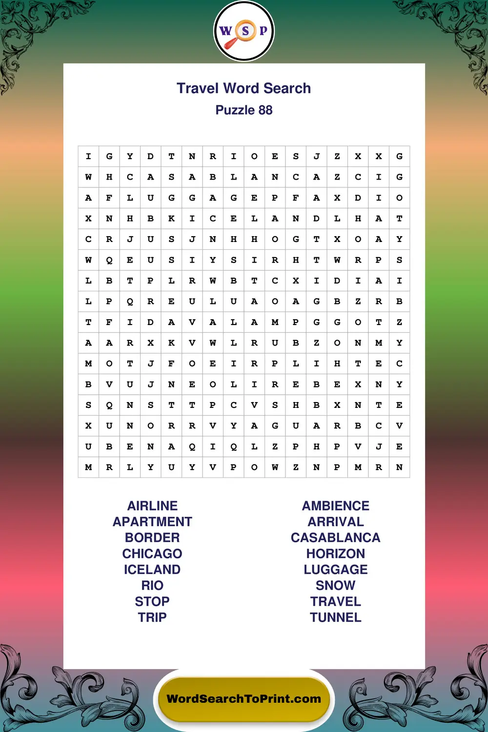 Travel Word Search Puzzle 88