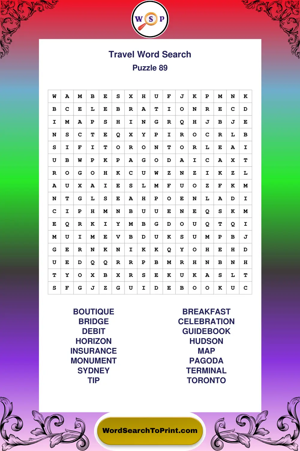 Travel Word Search Puzzle 89