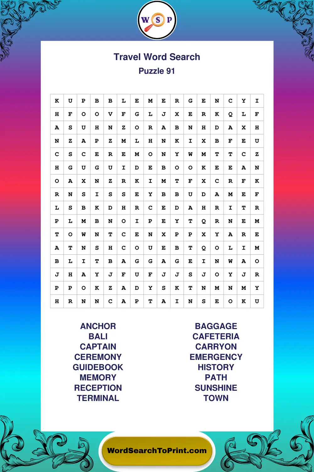 Travel Word Search Puzzle 91