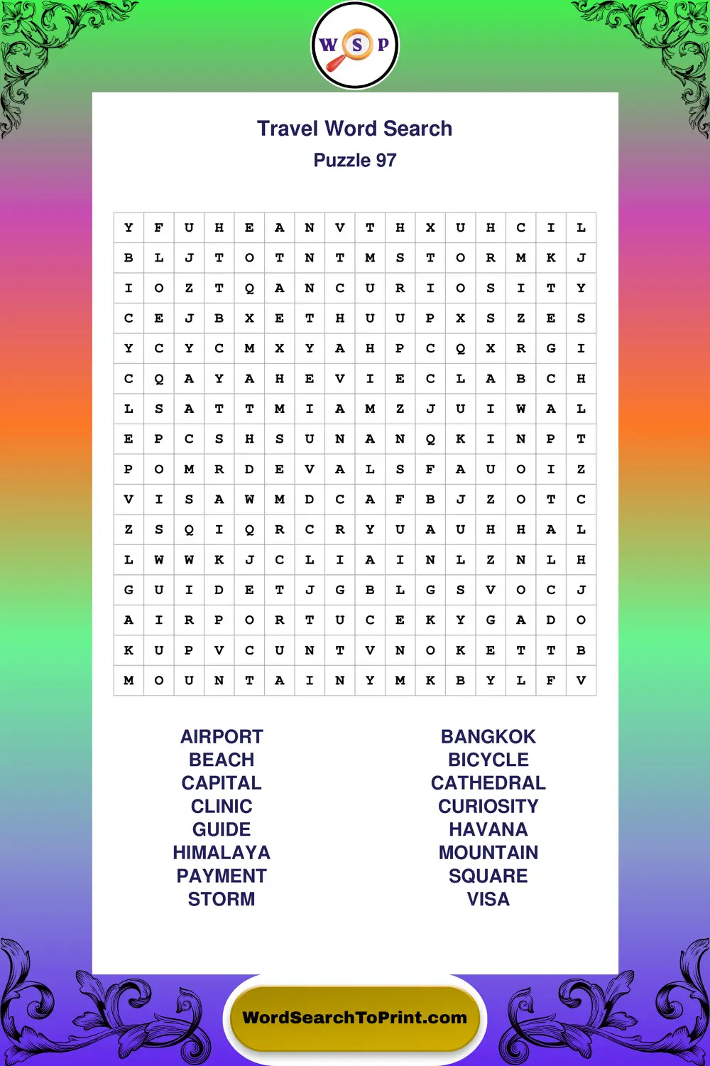Travel Word Search Puzzle 97