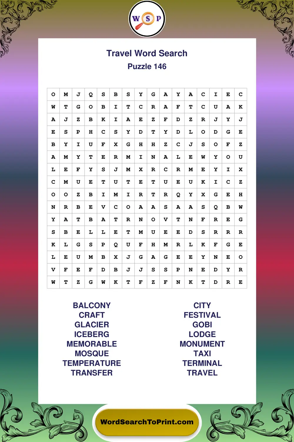 Travel Word Search Puzzle 146