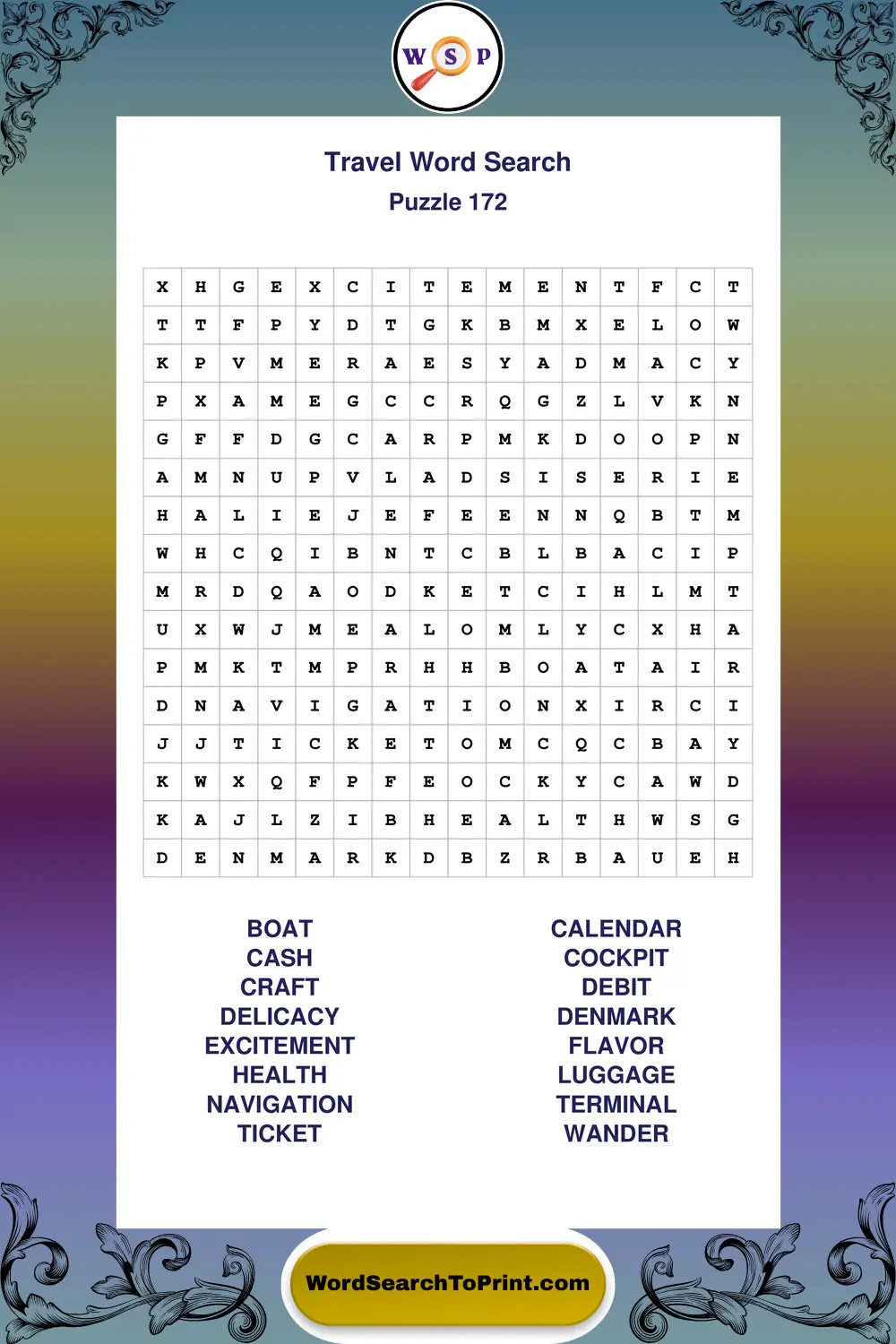 Travel Word Search Puzzle 172