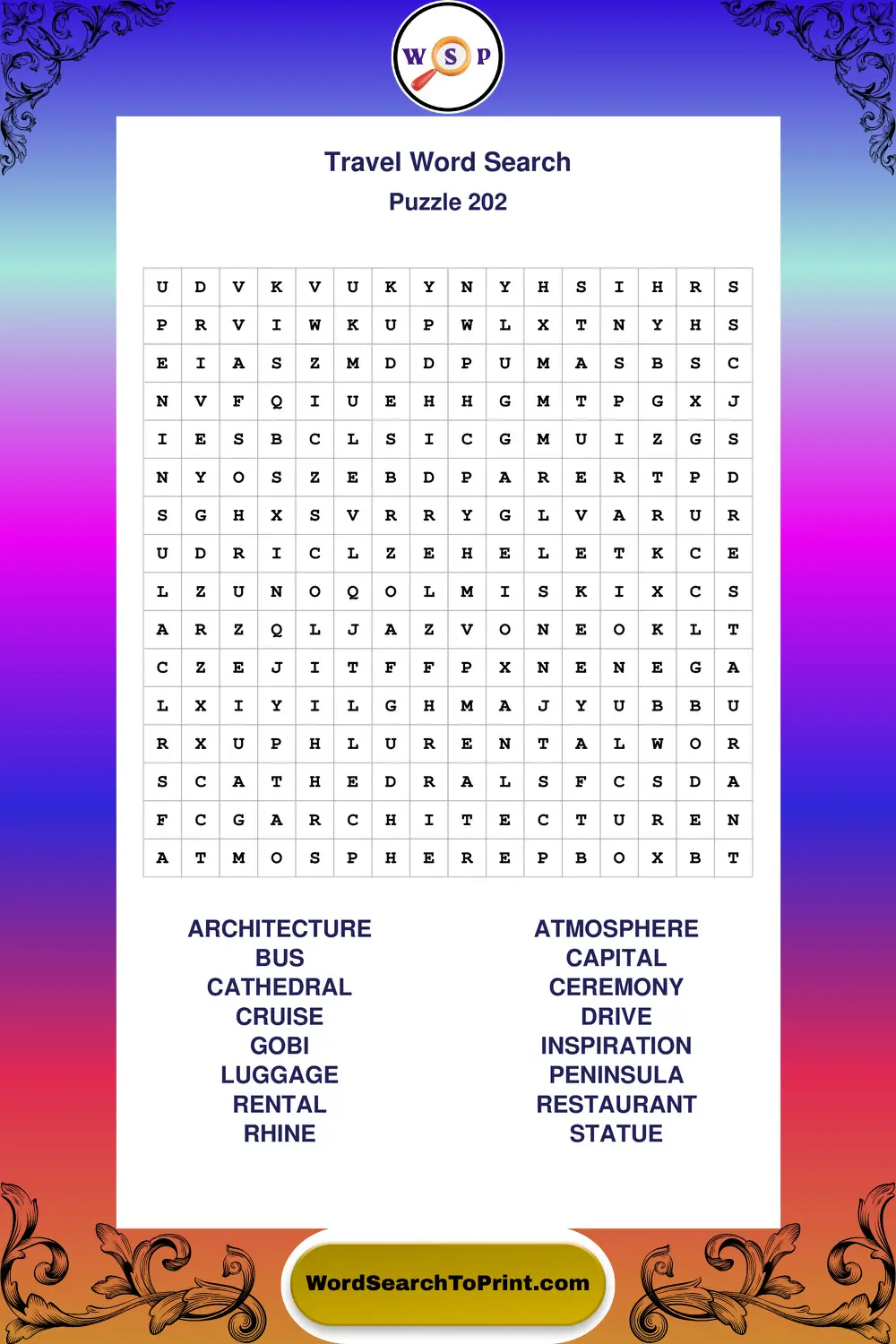 Travel Word Search Puzzle 202