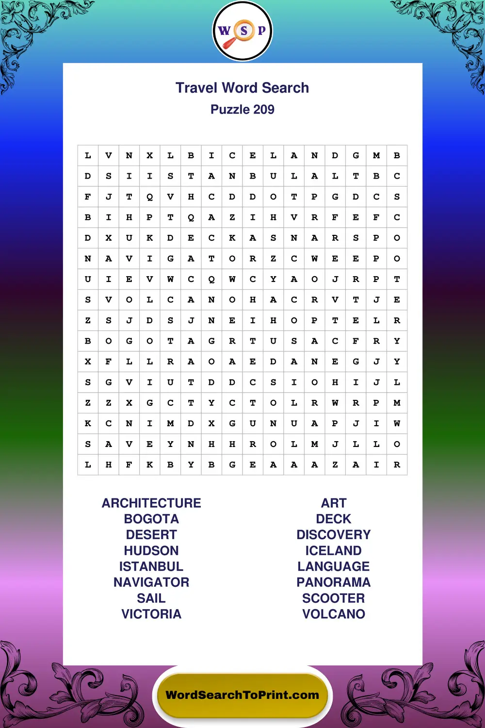 Travel Word Search Puzzle 209
