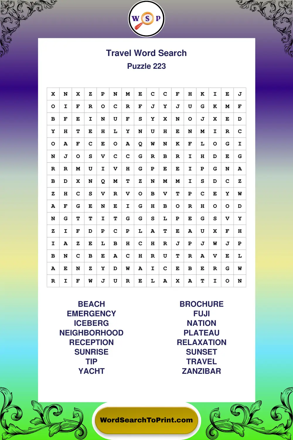 Travel Word Search Puzzle 223
