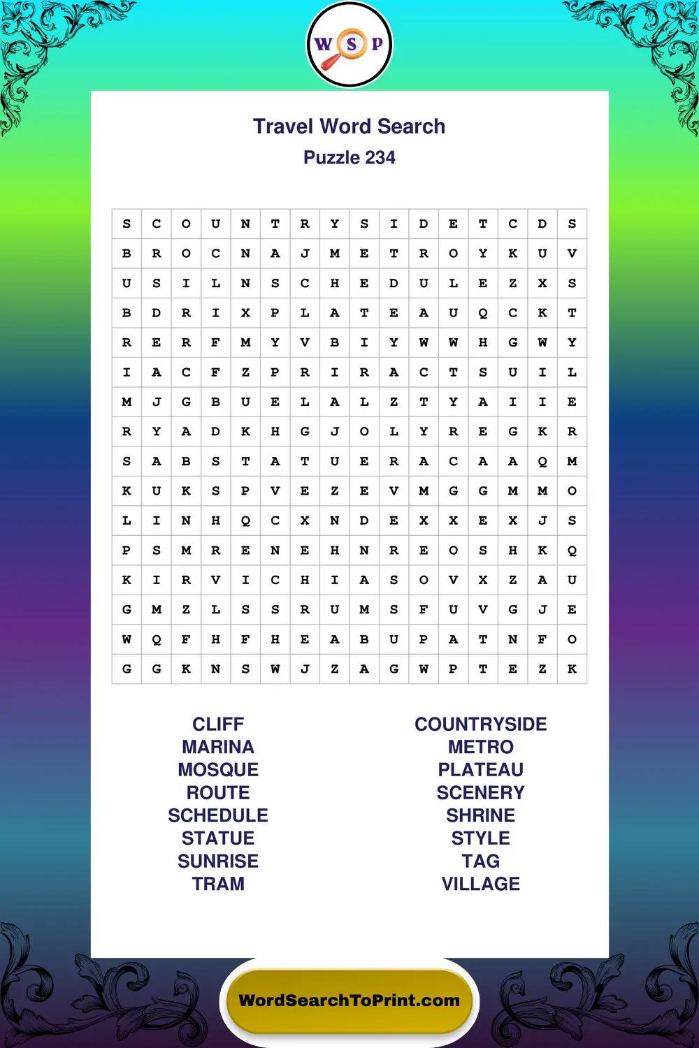Travel Word Search Puzzle 234