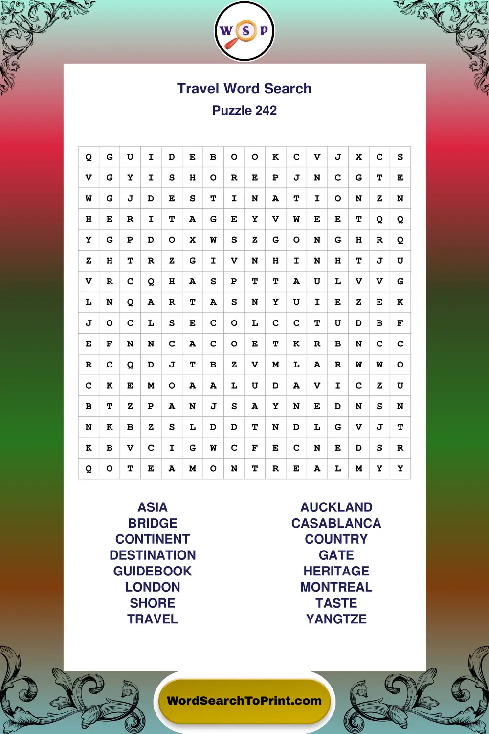 Travel Word Search Puzzle 242