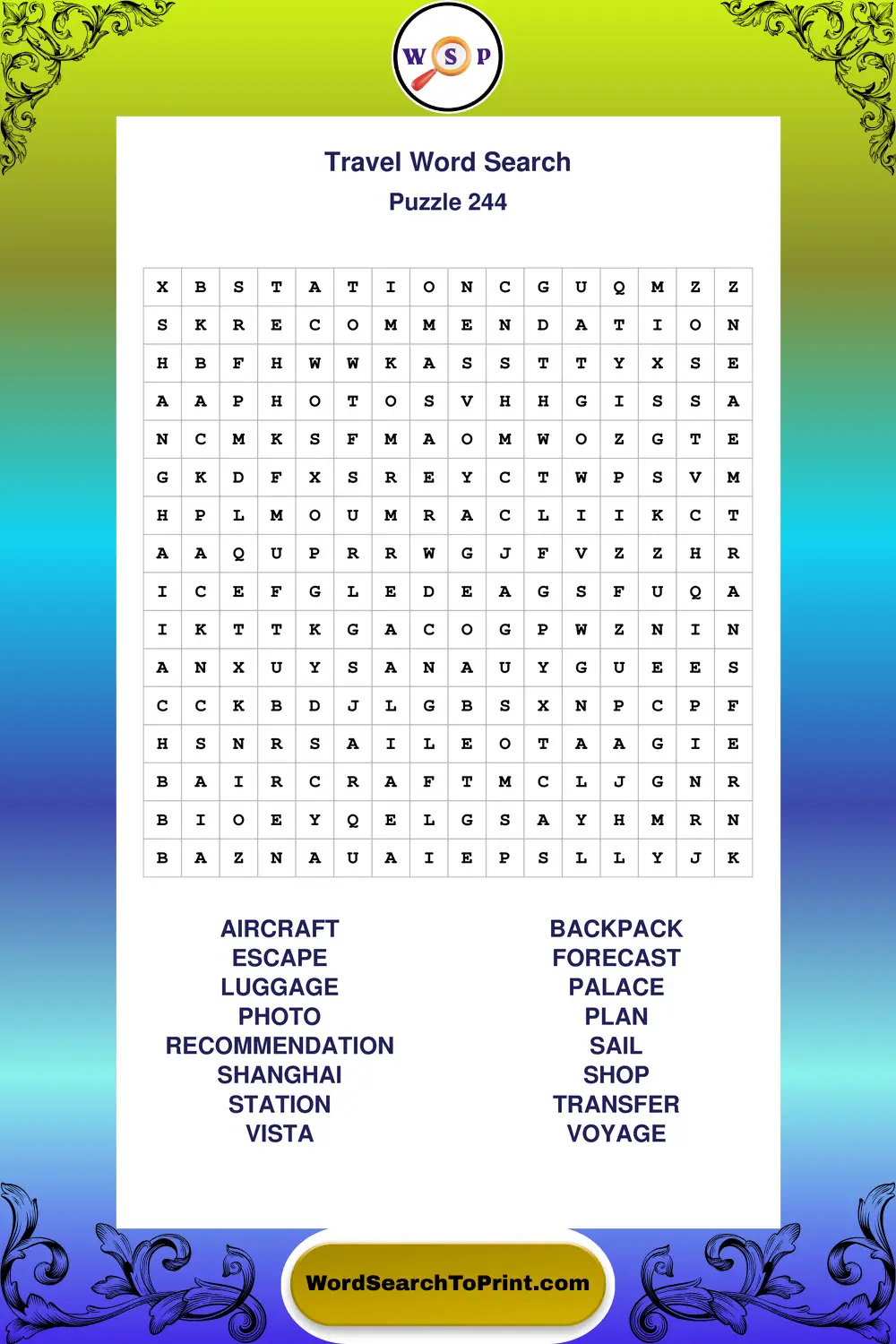 Travel Word Search Puzzle 244