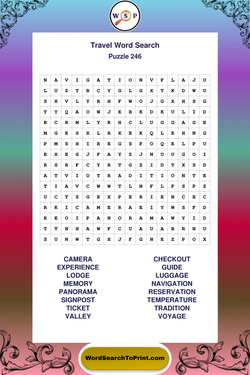 Travel Word Search Puzzle 246