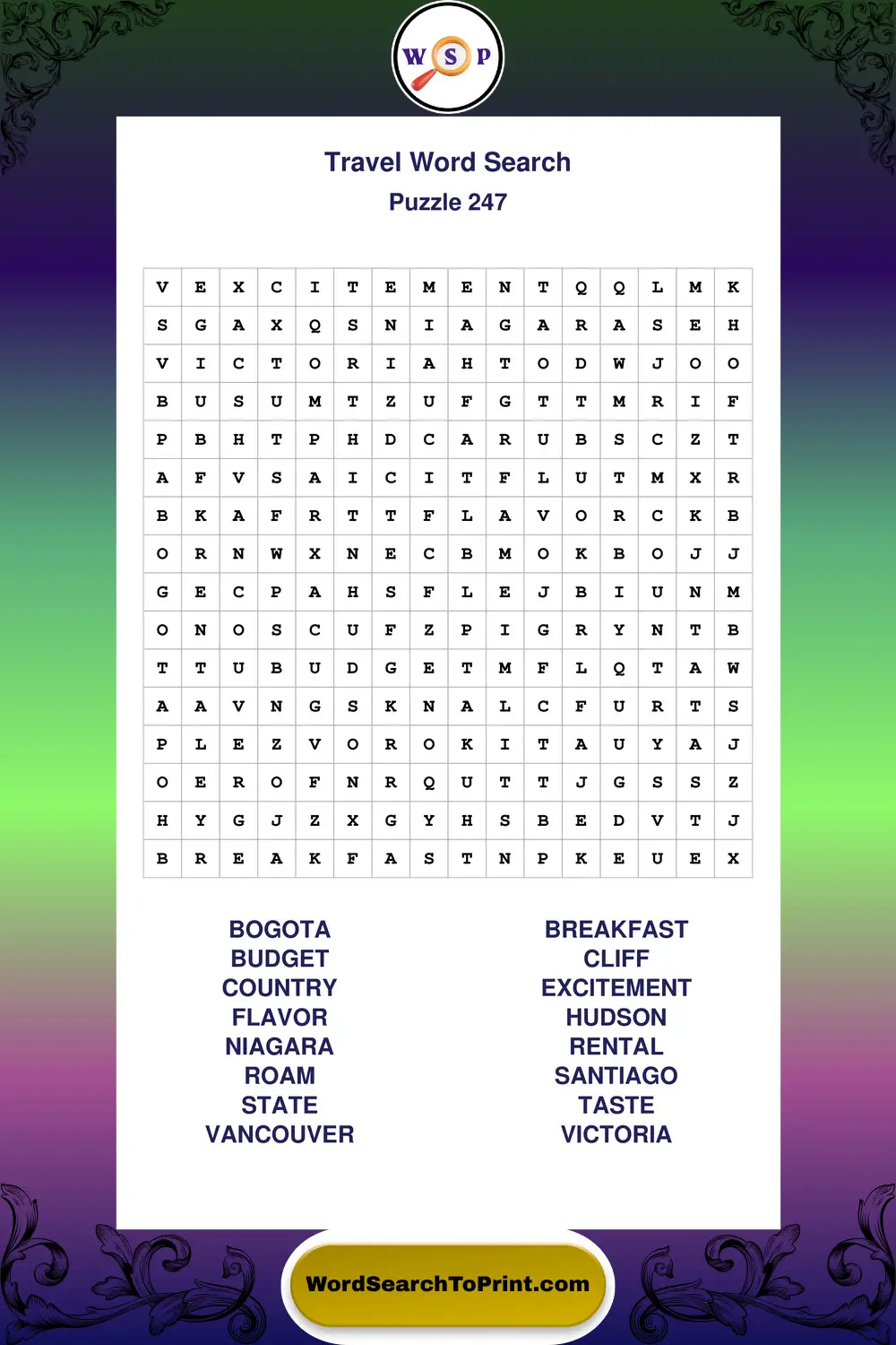 Travel Word Search Puzzle 247
