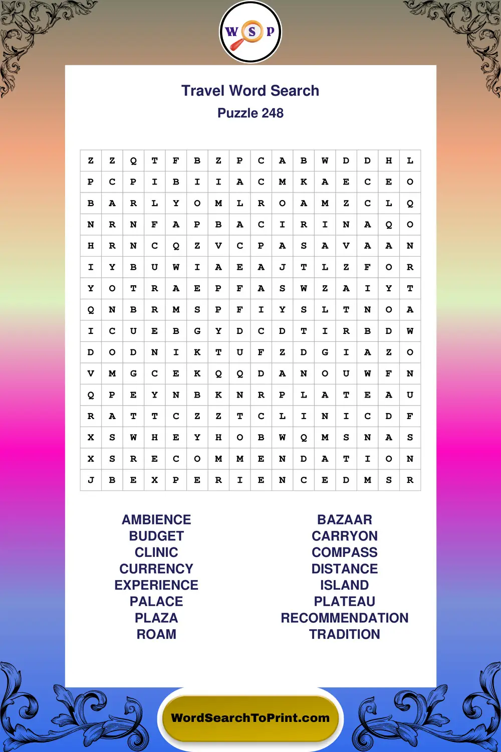 Travel Word Search Puzzle 248