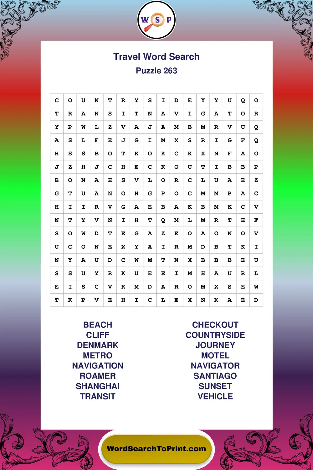 Travel Word Search Puzzle 263
