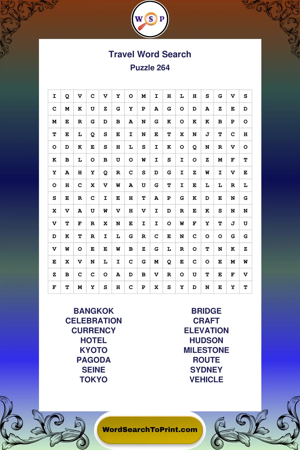 Travel Word Search Puzzle 264