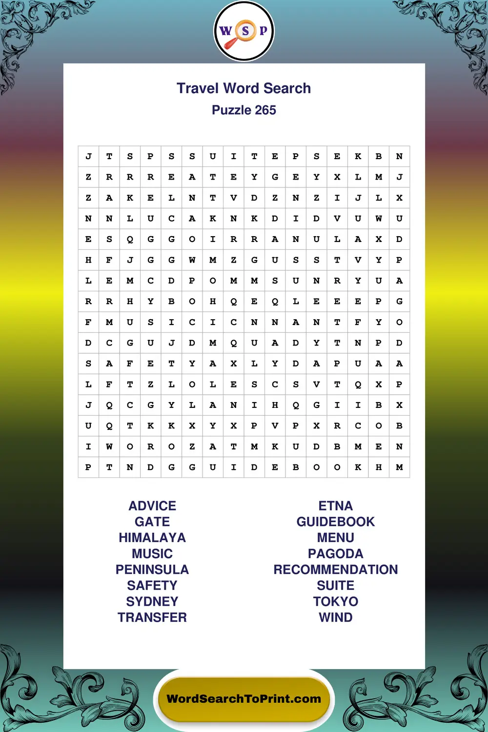 Travel Word Search Puzzle 265