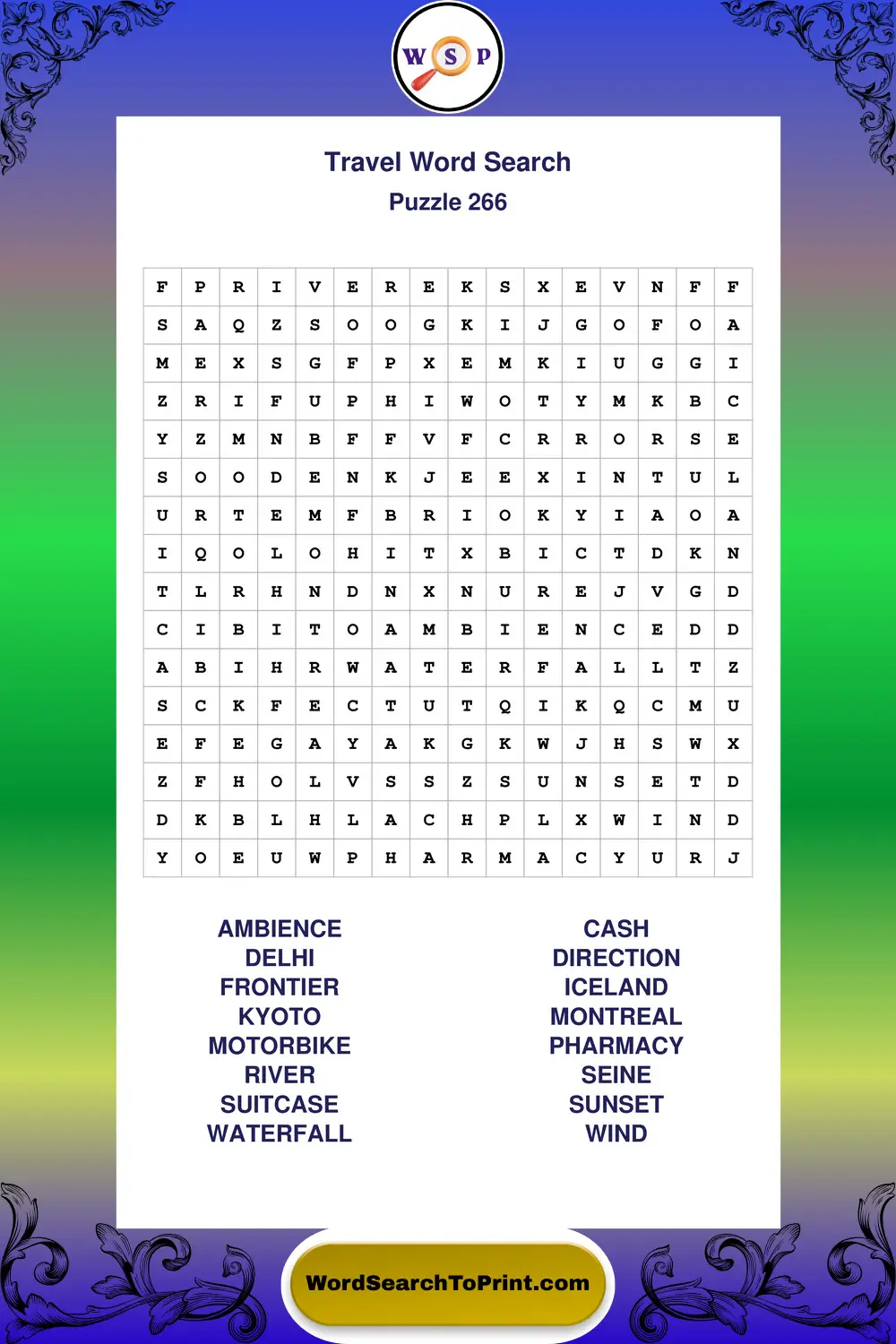 Travel Word Search Puzzle 266