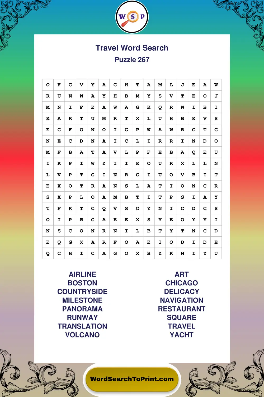 Travel Word Search Puzzle 267