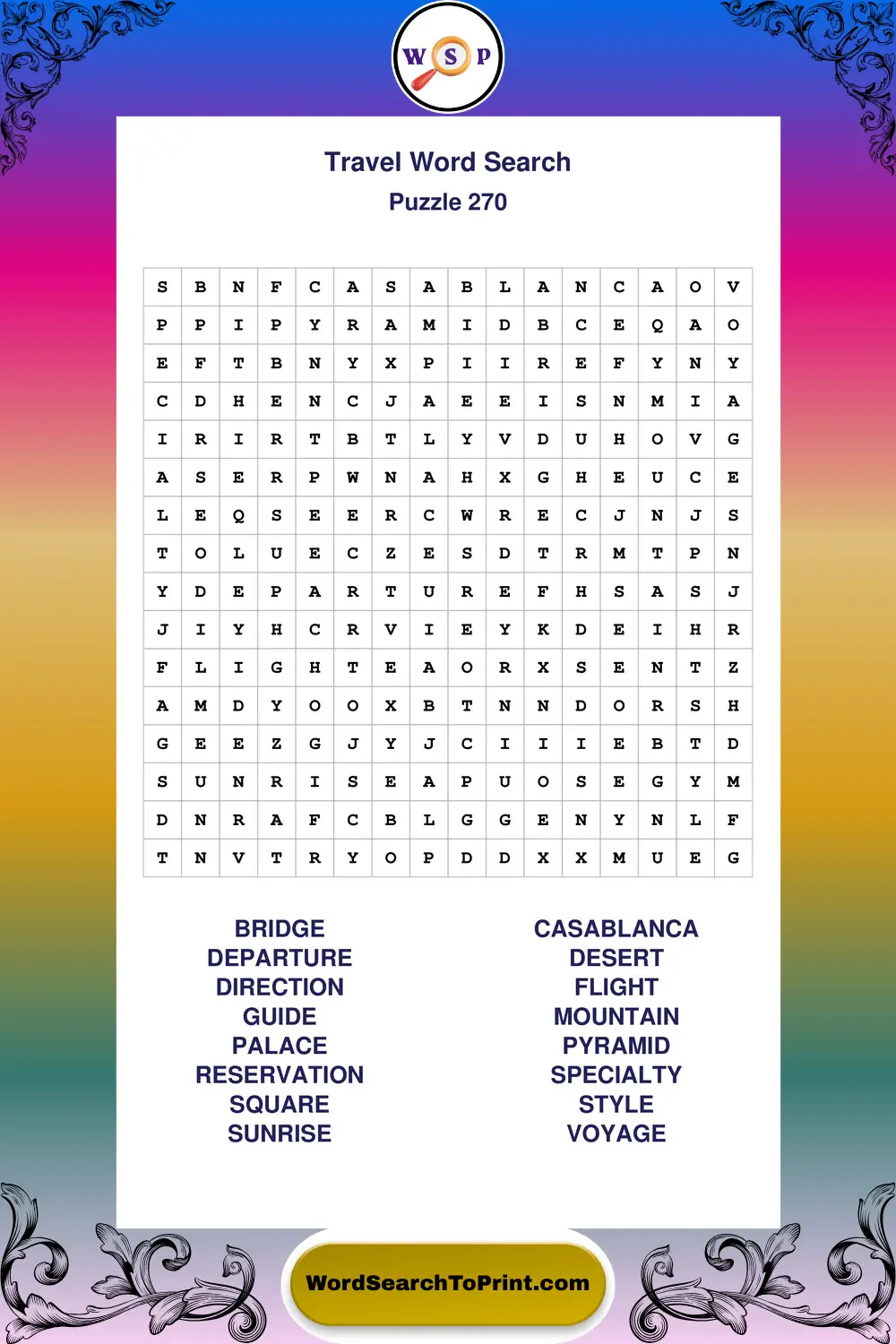 Travel Word Search Puzzle 270