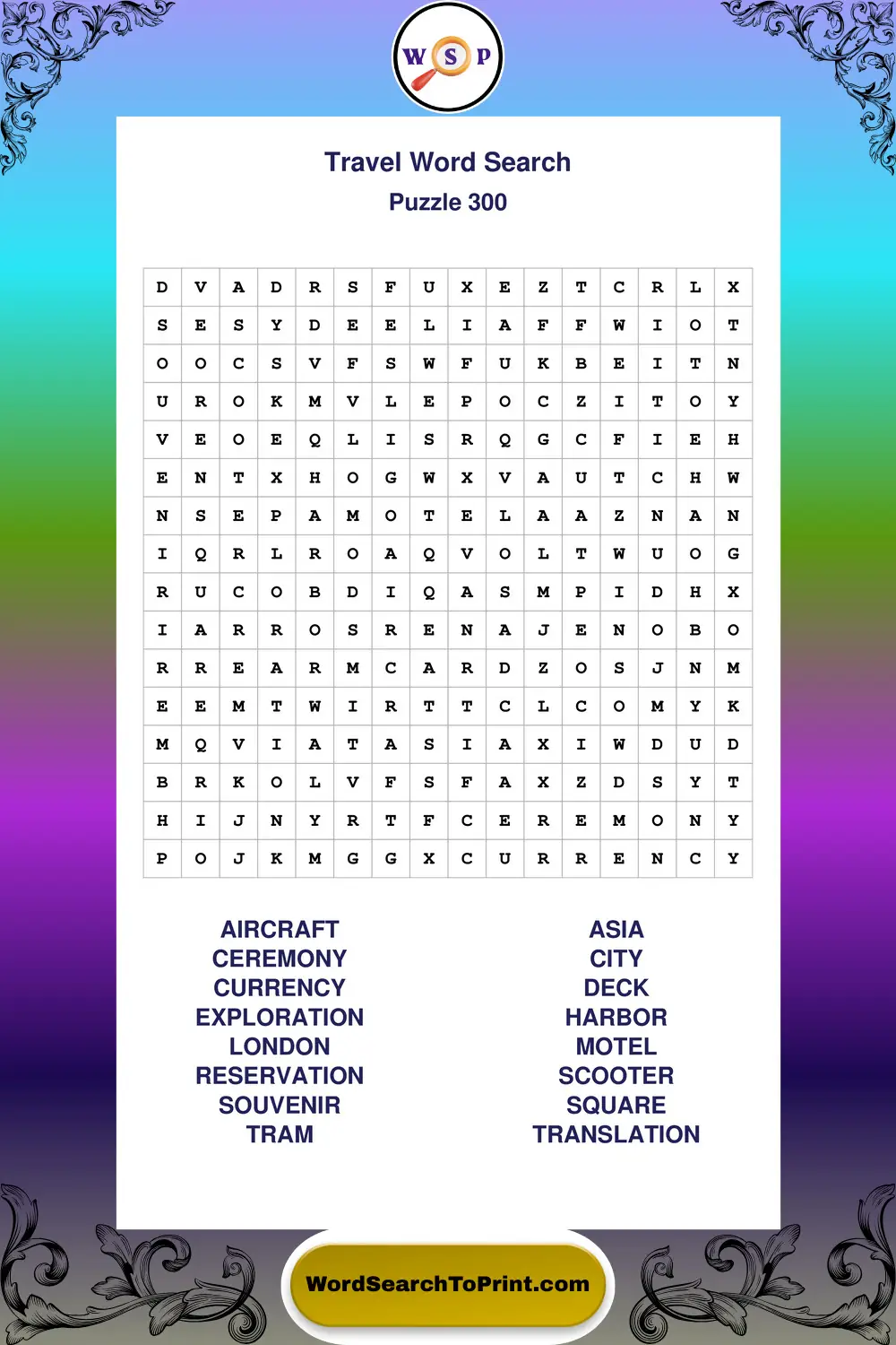 Travel Word Search Puzzle 300