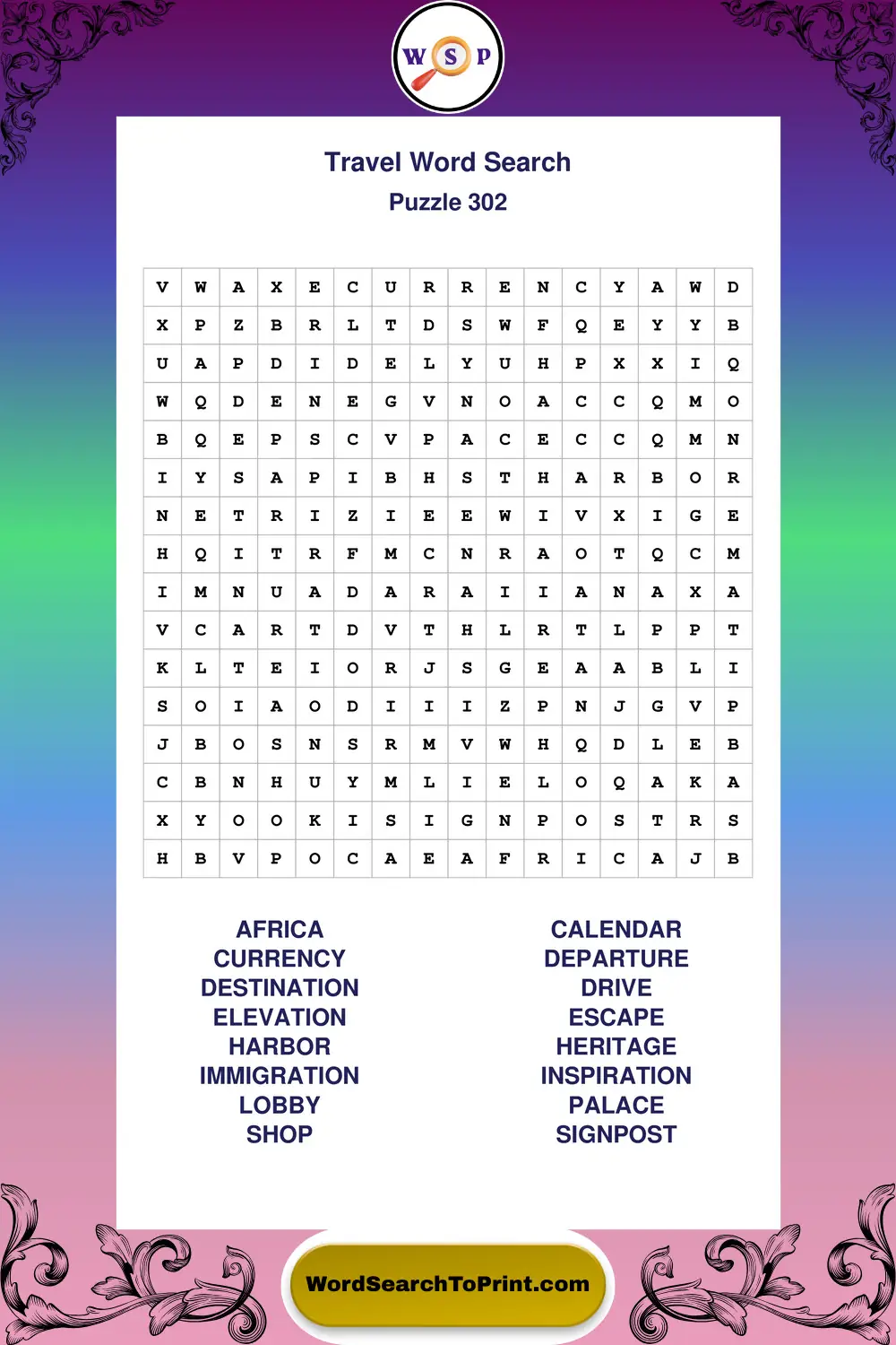 Travel Word Search Puzzle 302