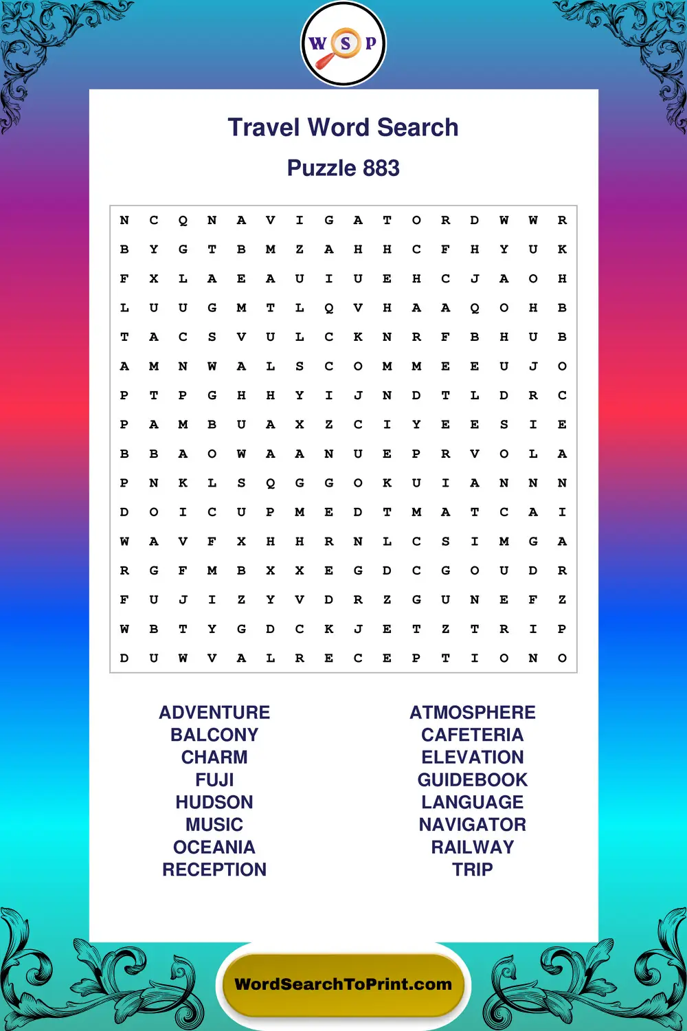 Travel Word Search Puzzle 883