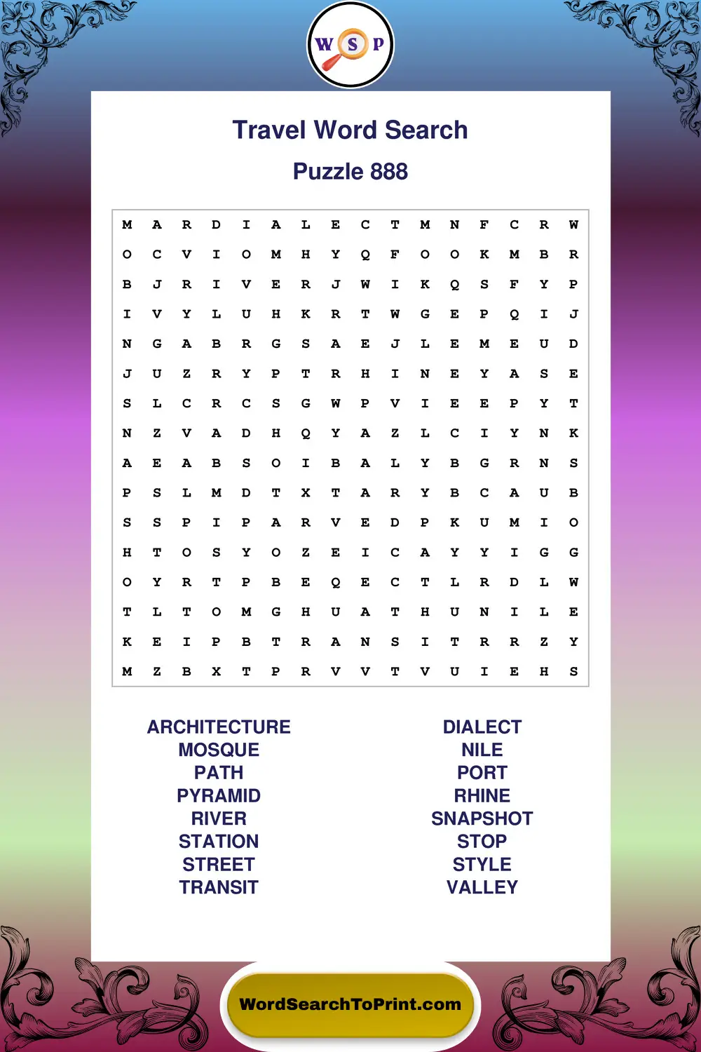 Travel Word Search Puzzle 888