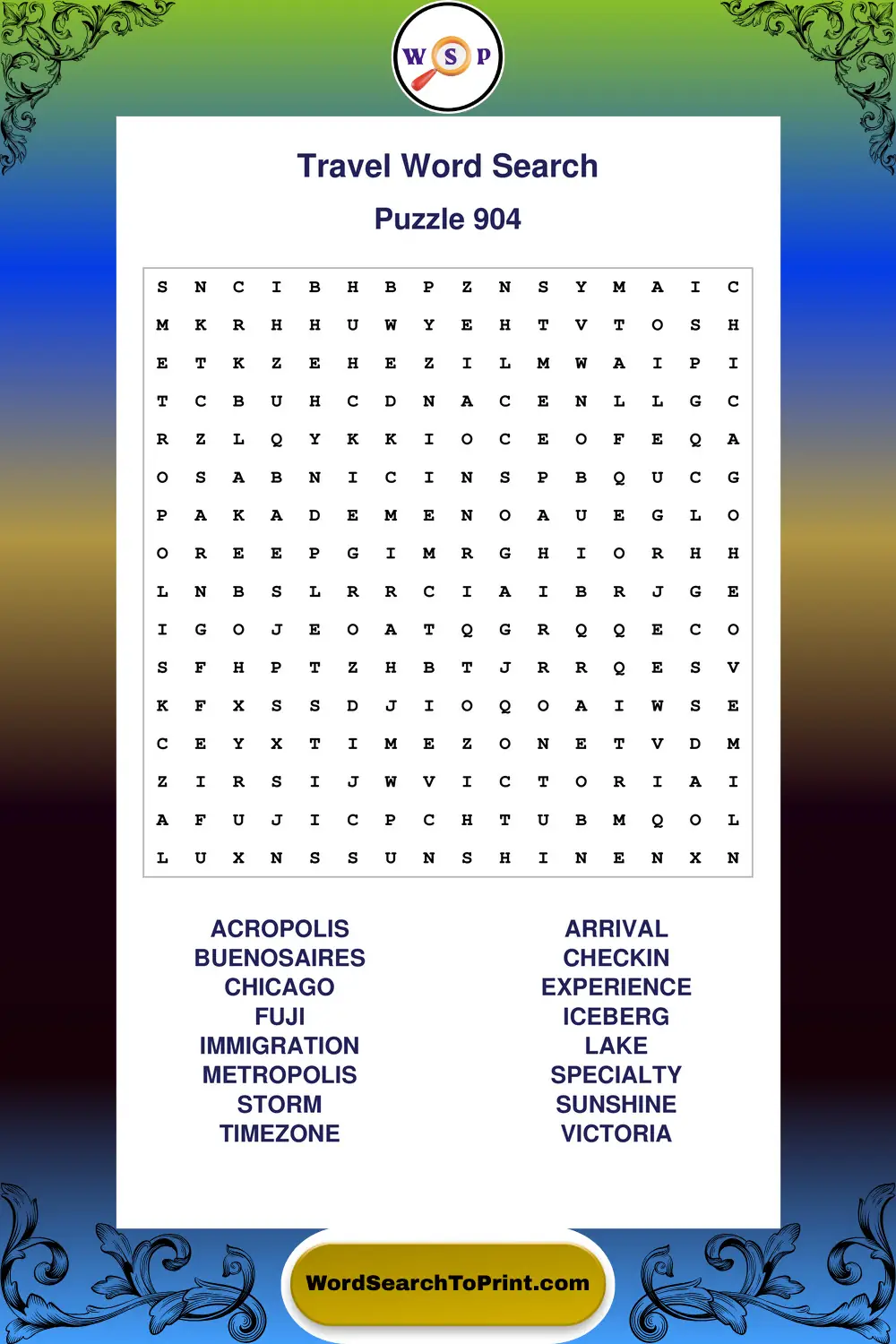 Travel Word Search Puzzle 904