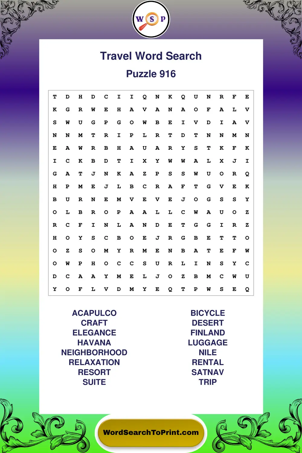 Travel Word Search Puzzle 916