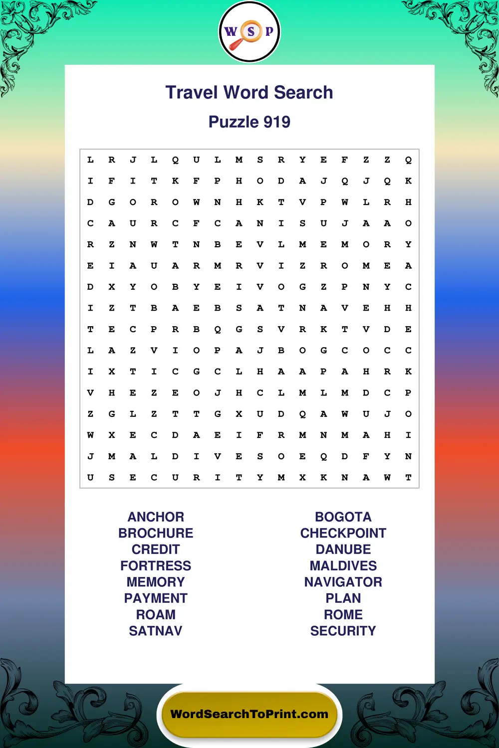 Travel Word Search Puzzle 919