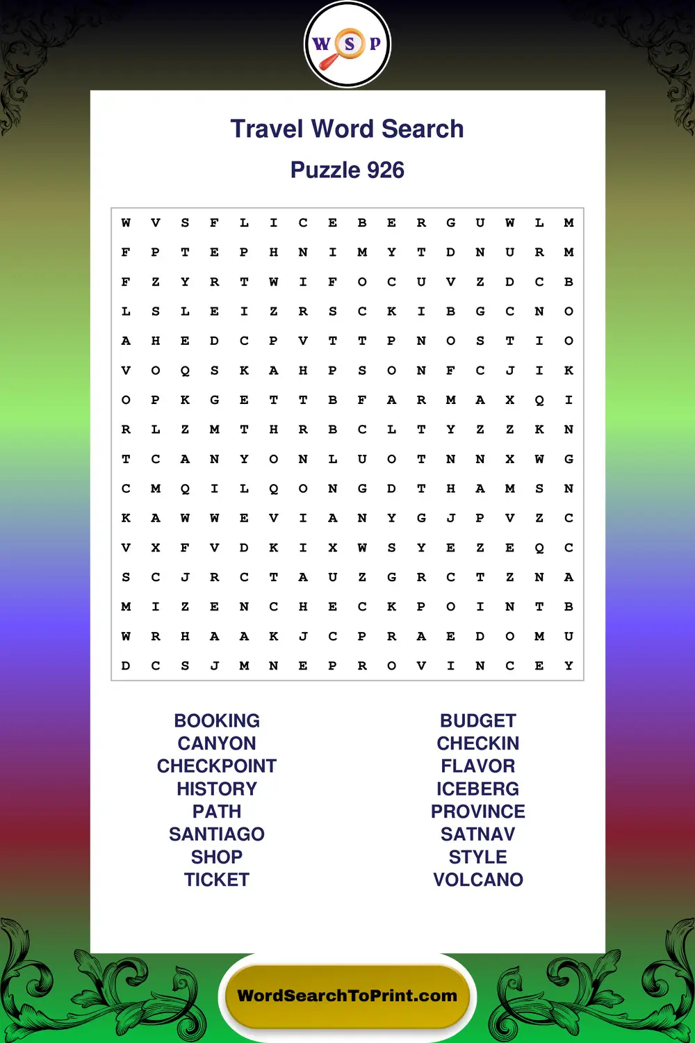 Travel Word Search Puzzle 926