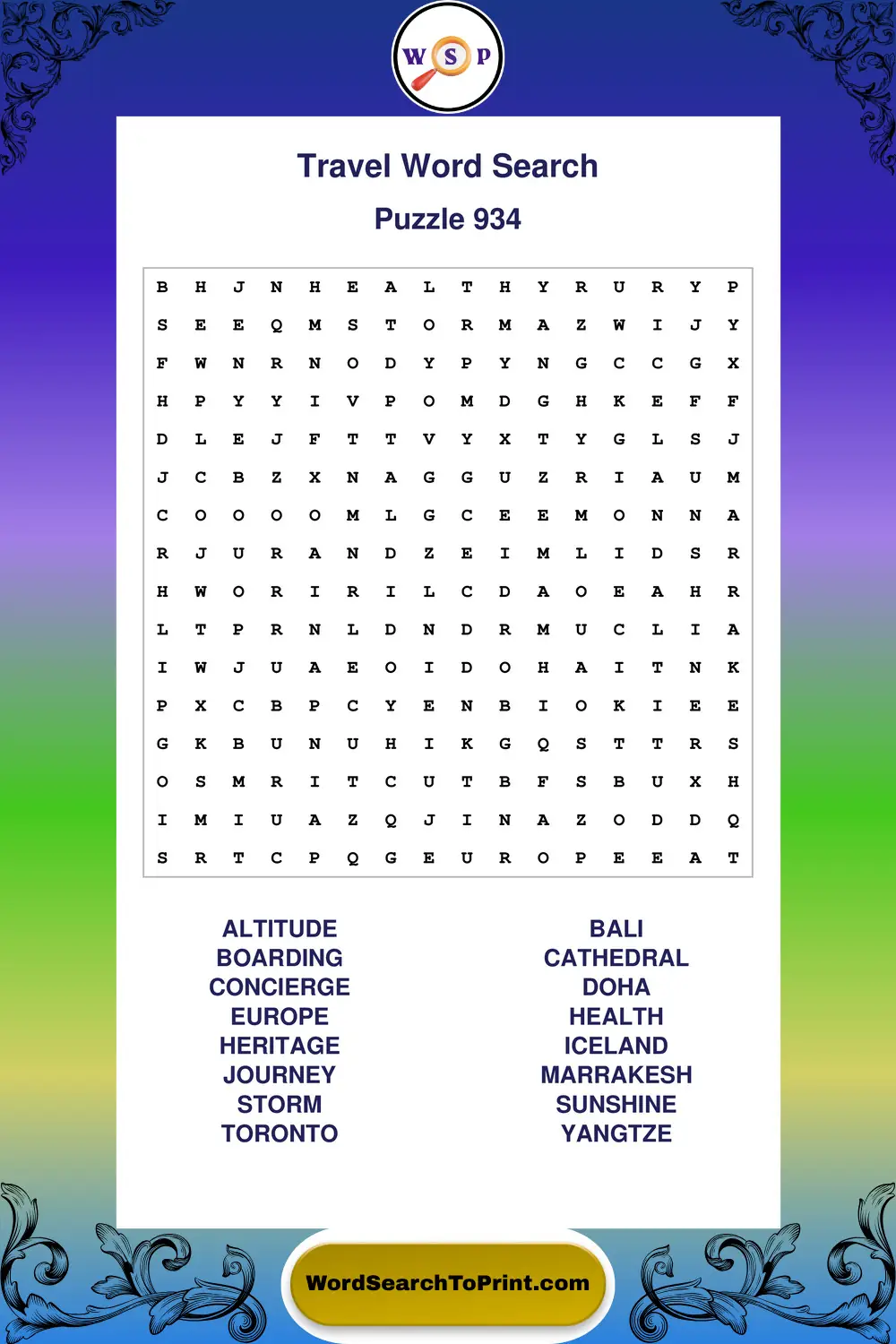 Travel Word Search Puzzle 934