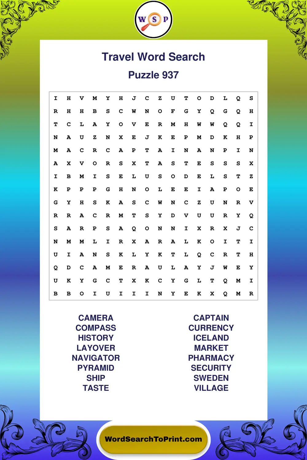 Travel Word Search Puzzle 937