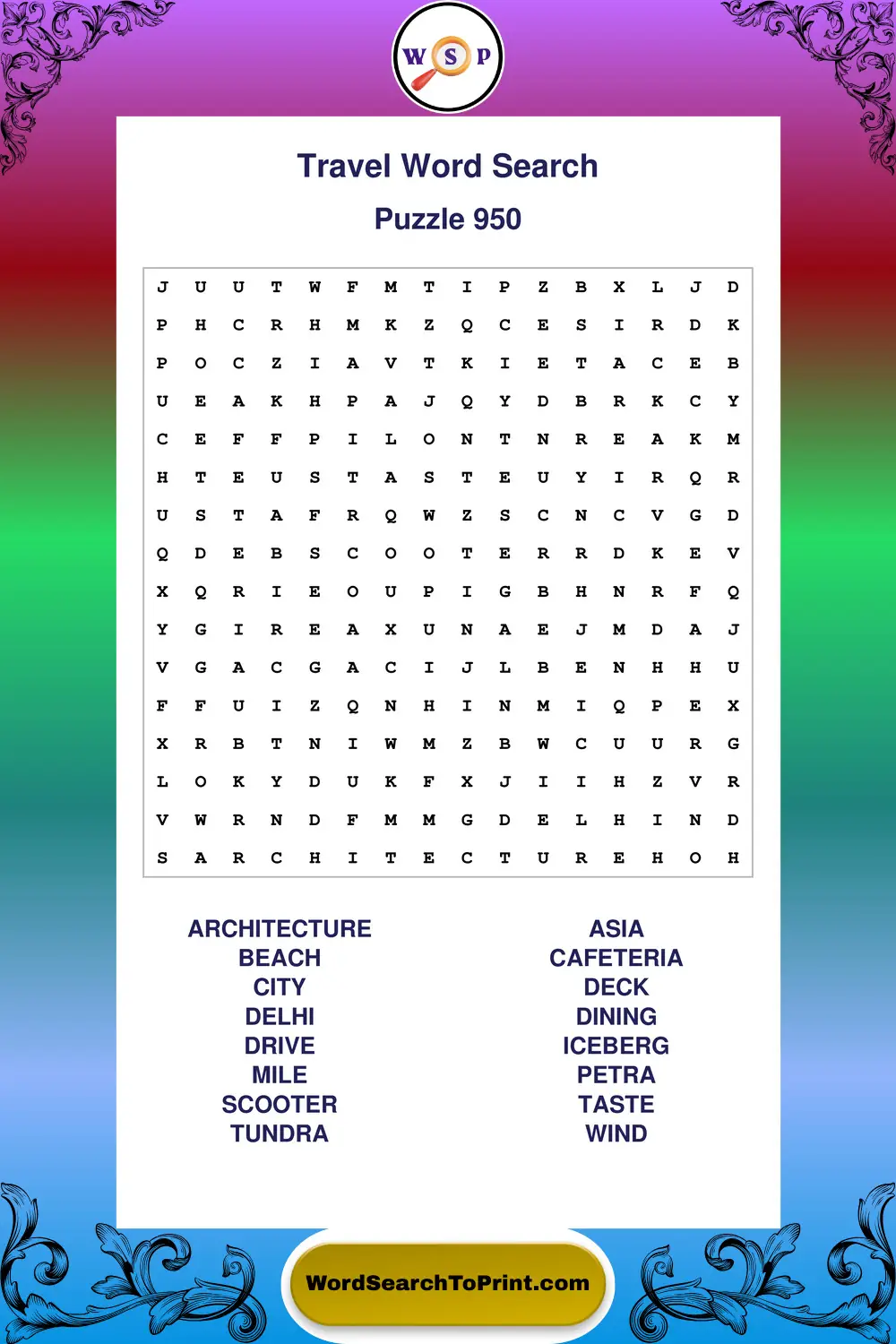 Travel Word Search Puzzle 950