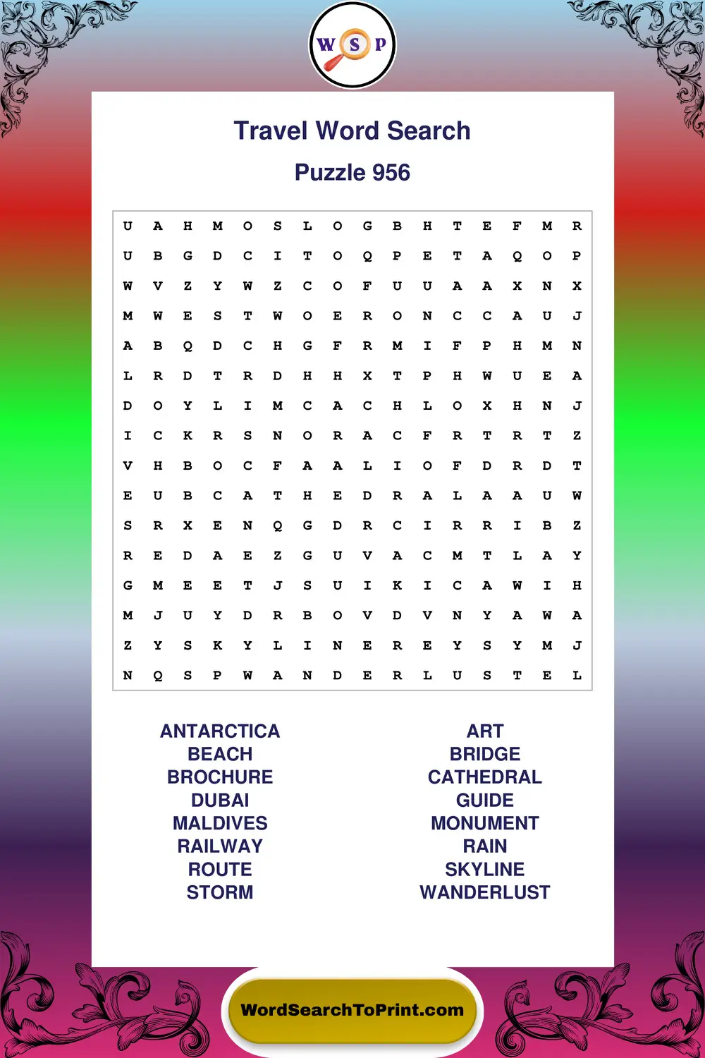 Travel Word Search Puzzle 956