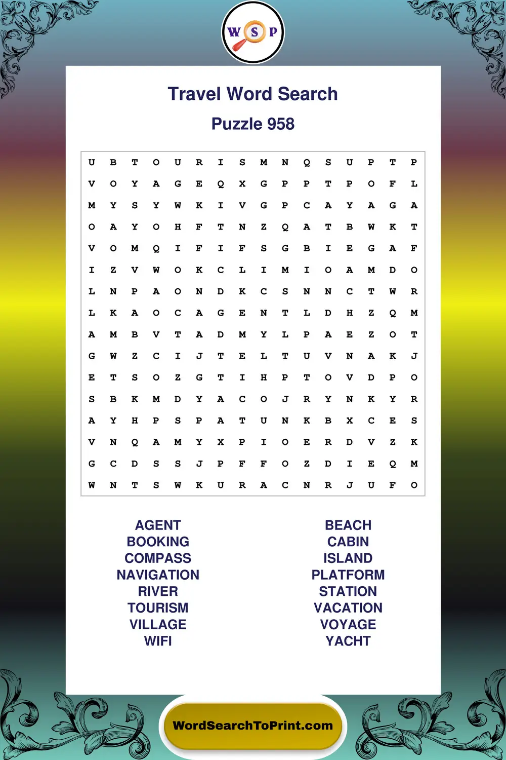 Travel Word Search Puzzle 958